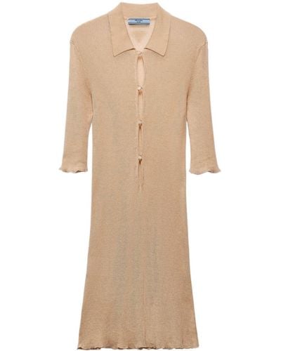 Prada Ribbed-knit Cotton Mini Dress - Natural
