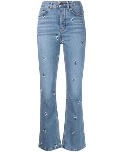 Maje Floral-embroidered Flared Jeans - Blue
