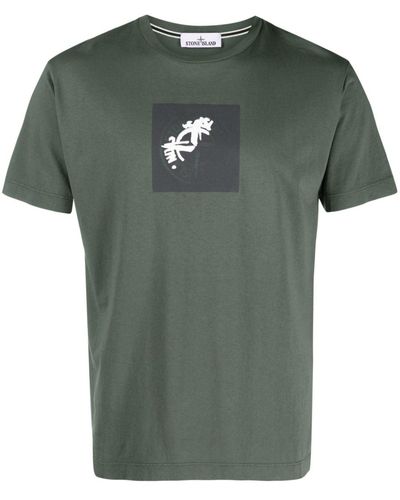 Stone Island T-Shirt mit Kompass-Print - Grün
