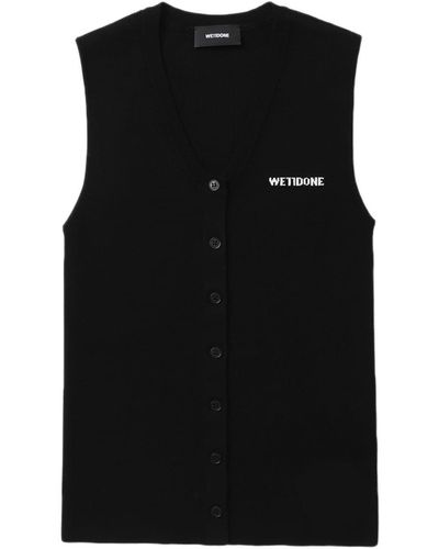we11done Logo-intarsia Knitted Vest - Black