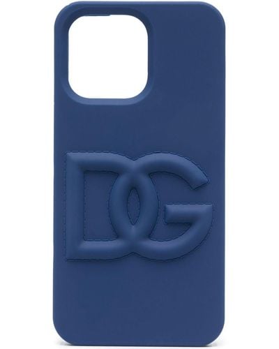 Dolce & Gabbana Coque pour iPhone 14 Pro Max en caoutchouc à logo - Bleu