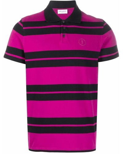 Saint Laurent Embroidered-logo Polo Shirt - Pink