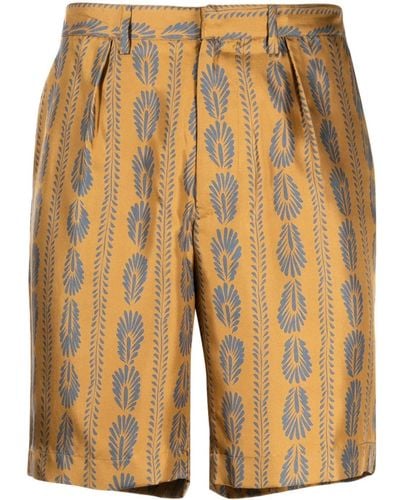 Bally Feather-pattern Silk Bermuda Shorts - Orange