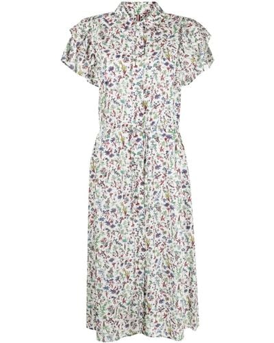 Tommy Hilfiger Coastal Floral-print Midi Shirt Dress - Gray