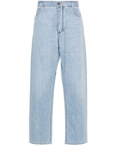 Bottega Veneta Mid-rise Wide-leg Jeans - Men's - Cotton/calf Leather/polyester - Blue