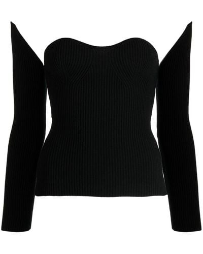 ROKH Detachable-sleeve Ribbed-knit Top - Black