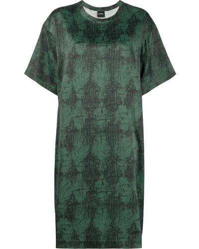 Aspesi Scribble-print T-shirt Dress - Green