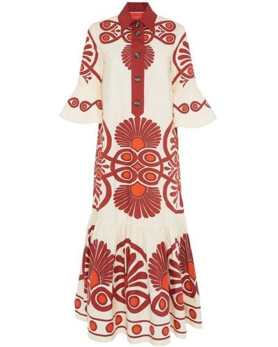La DoubleJ Artemic Geometric-print Cotton Dress - Red