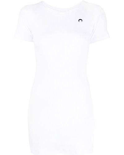 Marine Serre Vestido estilo camiseta de punto fino - Blanco
