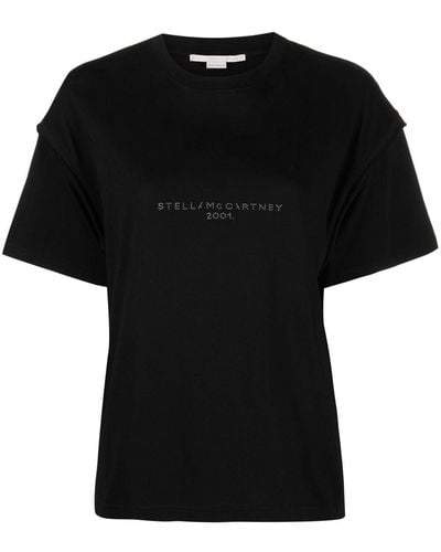 Stella McCartney Camiseta con logo y lentejuelas - Negro