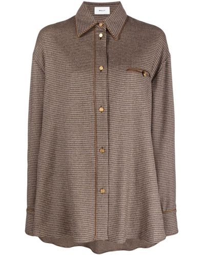 Bally Long-sleeve Dogtooth-pattern Shirt - Brown
