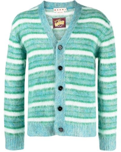 Marni Striped Buttoned-up Cardigan - Green