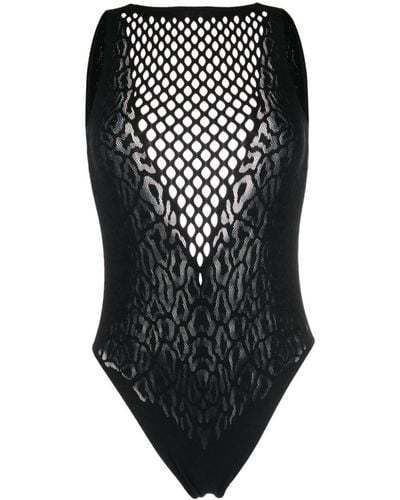 Roberto Cavalli Leopard-Print Open-Back Swimsuit - Black