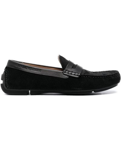 Emporio Armani Leather Driver Shoes - Black