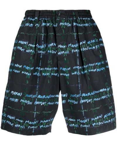 Marni Weite Shorts mit Logo-Print - Blau