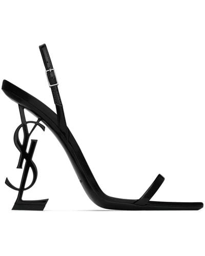 Saint Laurent Opyum Leather Heel Sandals - Black