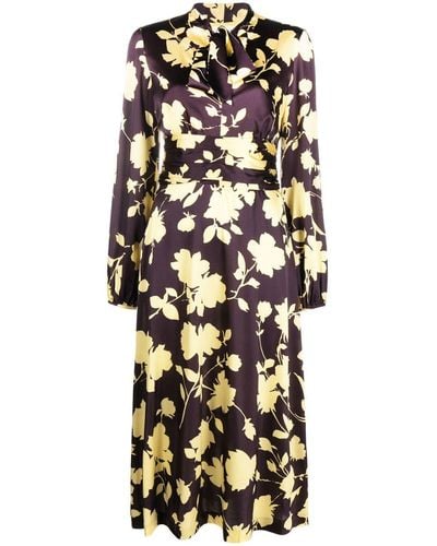 P.A.R.O.S.H. Floral-print Pussy-bow Dress - Purple