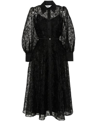 Nissa Floral-lace Midi Dress - Black