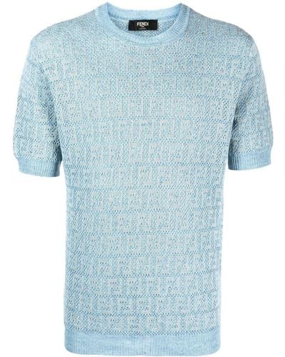 Fendi Ff-motif Short-sleeves Knit Sweater - Blue