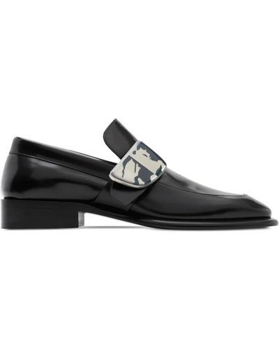 Burberry 10mm Schield Leather Loafers - Black
