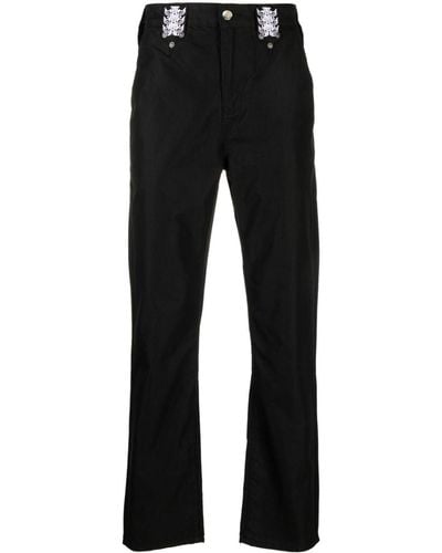 Youths in Balaclava Embroidered-motif Straight-leg Trousers - Black