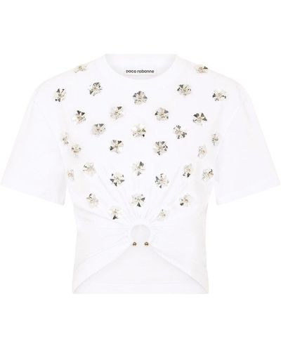 Rabanne T-Shirt mit Blumenapplikation - Weiß