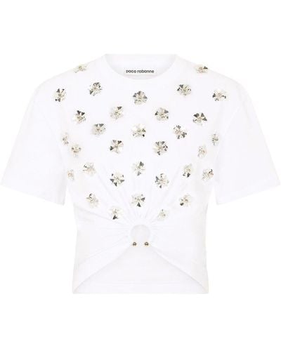 Rabanne T-shirt crop con applicazione a fiori - Bianco