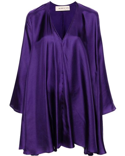 Blanca Vita V-neck Silk Minidress - Purple