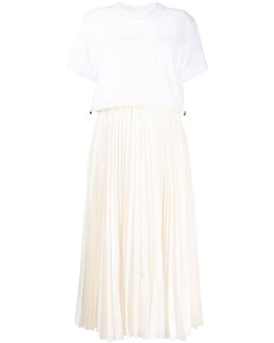 Sacai Pleated T-shirt Midi Dress - White