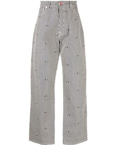 KENZO Blue Striped Floral Print Straight Leg Jeans - Gray