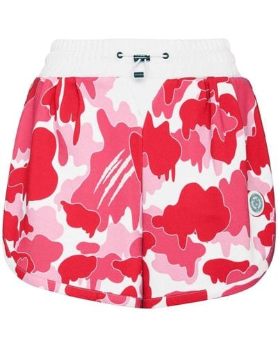Philipp Plein Camouflage-print Cotton Track Shorts - Red