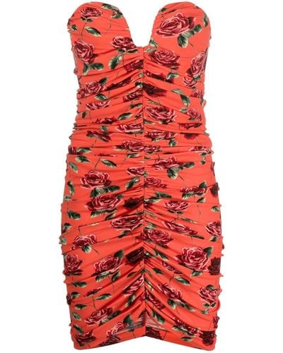 Magda Butrym Rose-print Ruched Bustier Minidress - Red