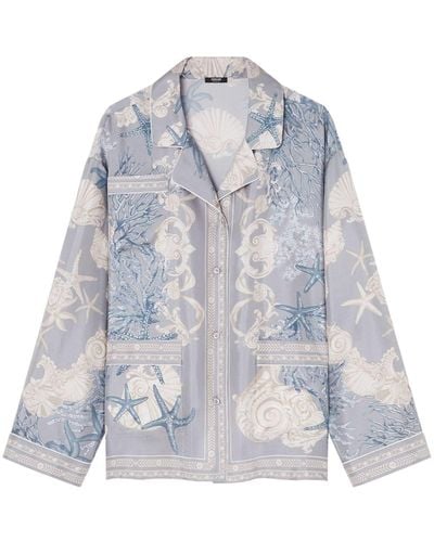 Versace Long-sleeved Sea-print Shirt - Blue