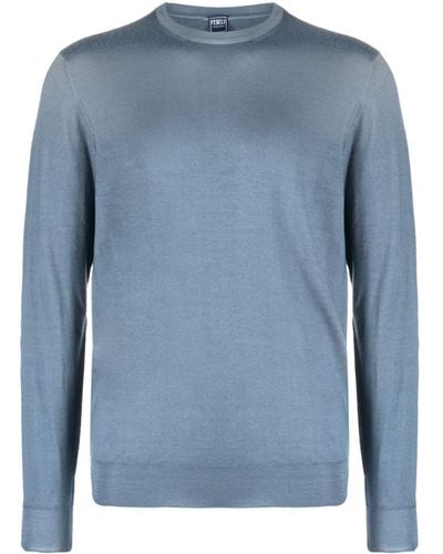 Fedeli Crew-neck Merino-wool Sweater - Blue