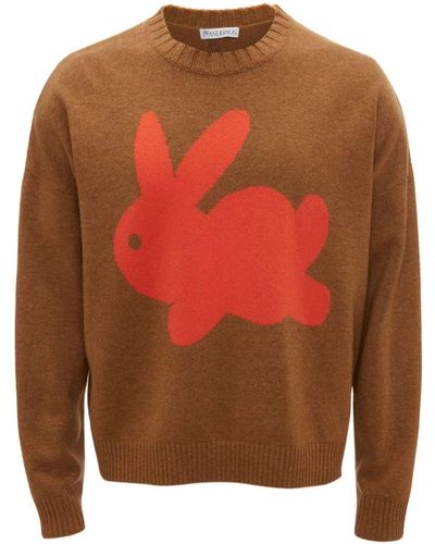 JW Anderson Bunny-print Wool-blend Sweater - Orange