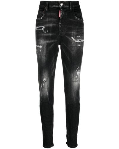 DSquared² Ripped High-waisted Jeans - Black