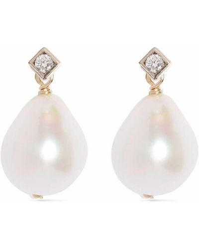 POPPY FINCH 14kt Yellow Gold Princess Diamond And Pearl Drop Earrings - Metallic