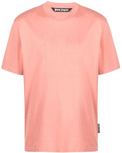 Palm Angels T-Shirt mit Monogramm-Stickerei - Pink