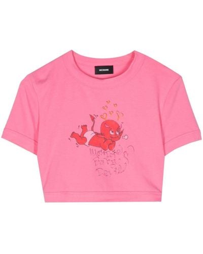 we11done T-Shirt mit Doodle Monster-Print - Pink