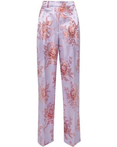 Etro Floral-jacquard Satin Trousers - Red
