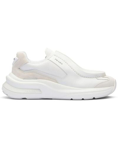 Prada Systeme Brushed Leather Sneakers With Bike Fabric And Suede Elements - White