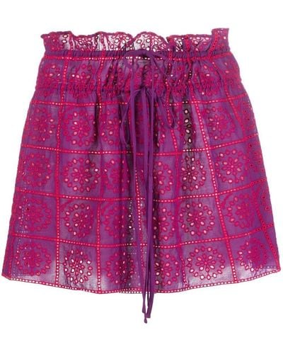 Ganni Minifalda con bordado inglés - Morado