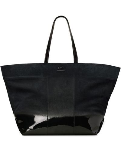 Ami Paris E/w Maxi Ami Leather Tote Bag - Black