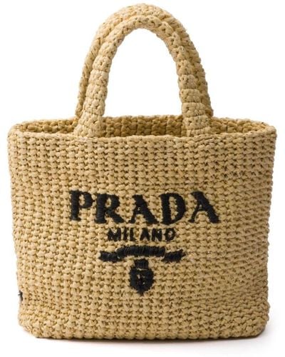 Prada Logo-embroidered Straw Tote Bag - Metallic