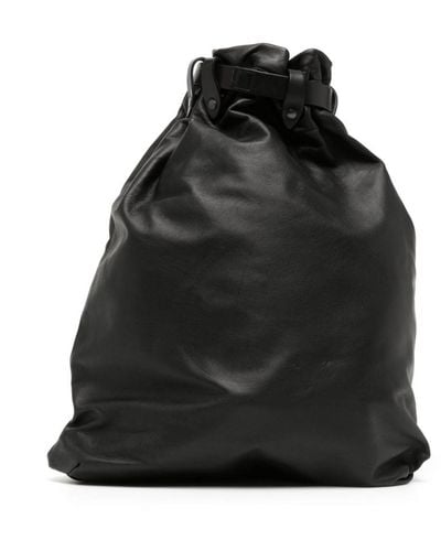 Yohji Yamamoto Drawstring Leather Backpack - Black