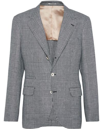 Brunello Cucinelli Blazer en laine à motif pied-de-poule - Gris