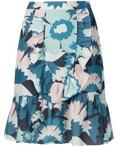Adriana Degreas Floral-print High-waist Skirt - Blue