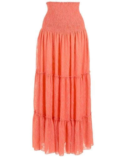 Olympiah High-waisted Pleated Maxi Skirt - Orange
