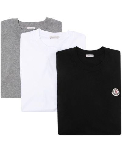 Moncler Logo-patch Cotton T-shirts (pack Of Three) - Black