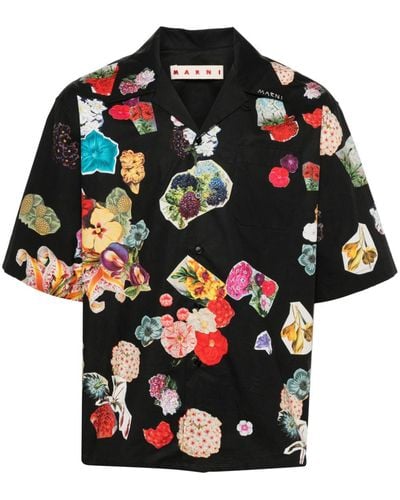 Marni Floral-print Cotton Shirt - Black